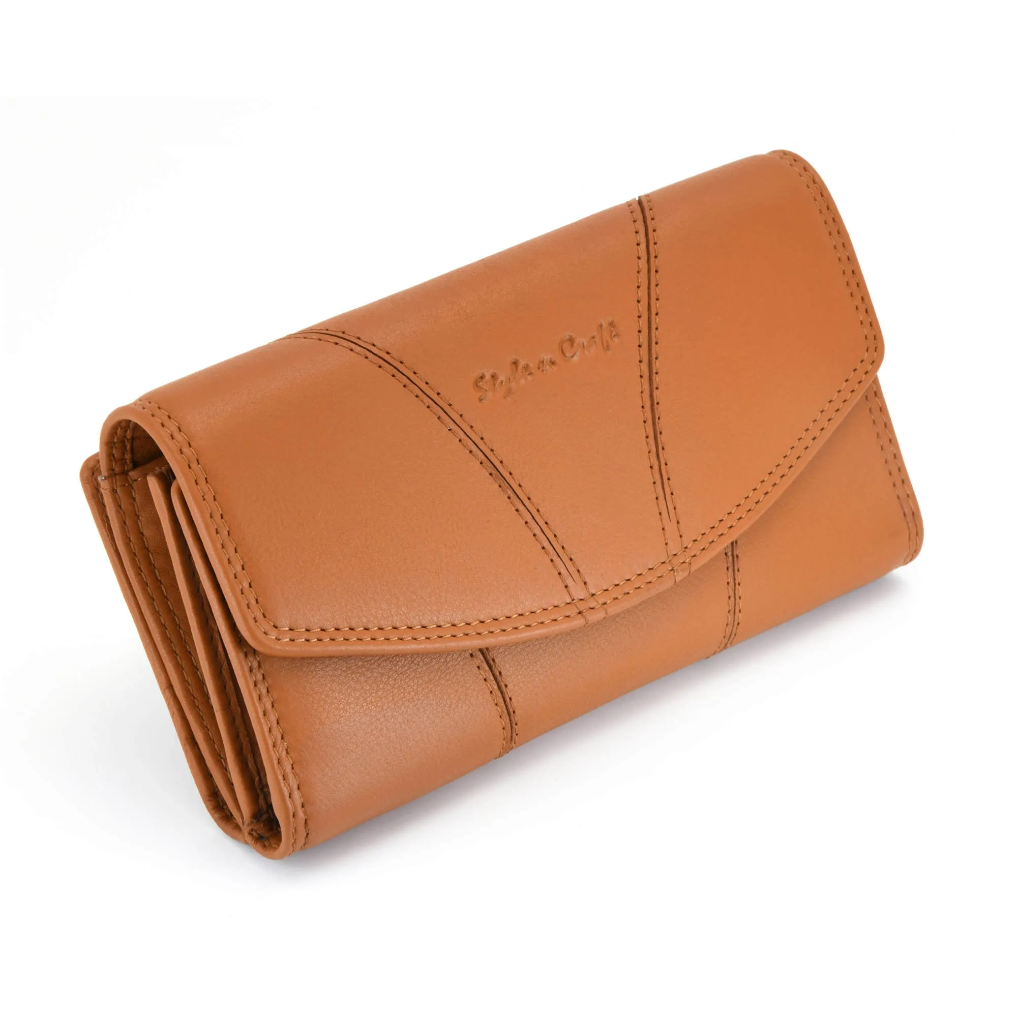 300954-CG Ladies Clutch Wallet in Tan Leather | Style n Craft