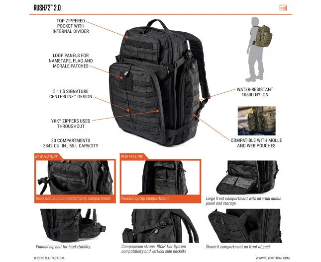5.11 RUSH72 2.0 BACKPACK, BLACK