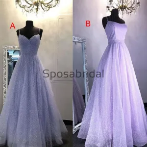 A-line Sparkly Sequin Unique Purple Lilac Modest Prom Dresses PD2189