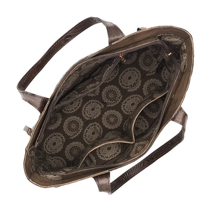 American West Handbag Annie's Secret Collection: Leather Zip Top Tote, Western Tooled