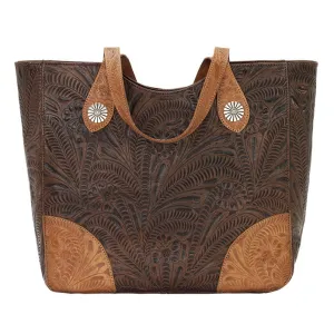 American West Handbag Annie's Secret Collection: Leather Zip Top Tote, Western Tooled