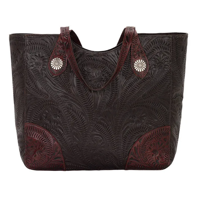 American West Handbag Annie's Secret Collection: Leather Zip Top Tote, Western Tooled
