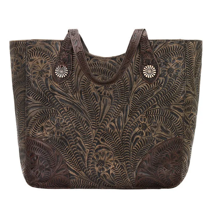 American West Handbag Annie's Secret Collection: Leather Zip Top Tote, Western Tooled