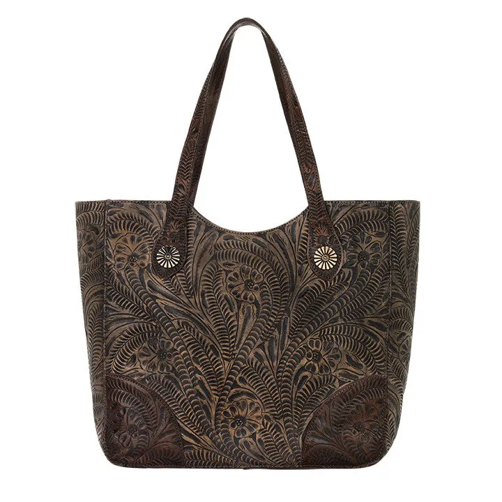 American West Handbag Annie's Secret Collection: Leather Zip Top Tote, Western Tooled
