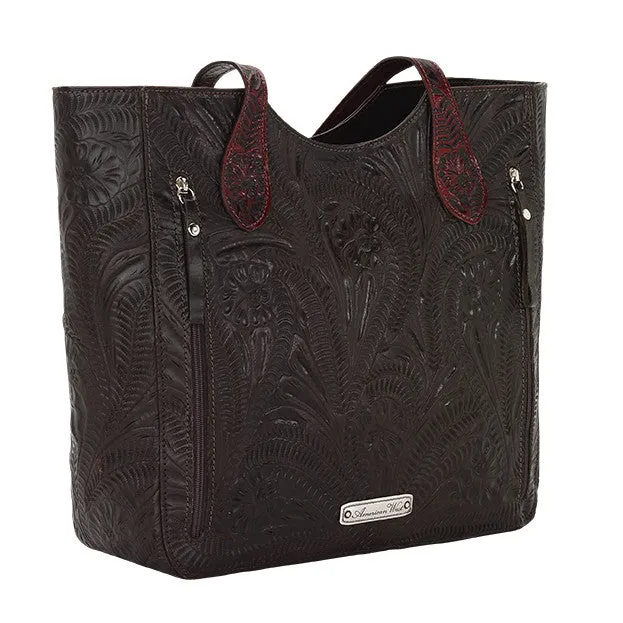 American West Handbag Annie's Secret Collection: Leather Zip Top Tote, Western Tooled