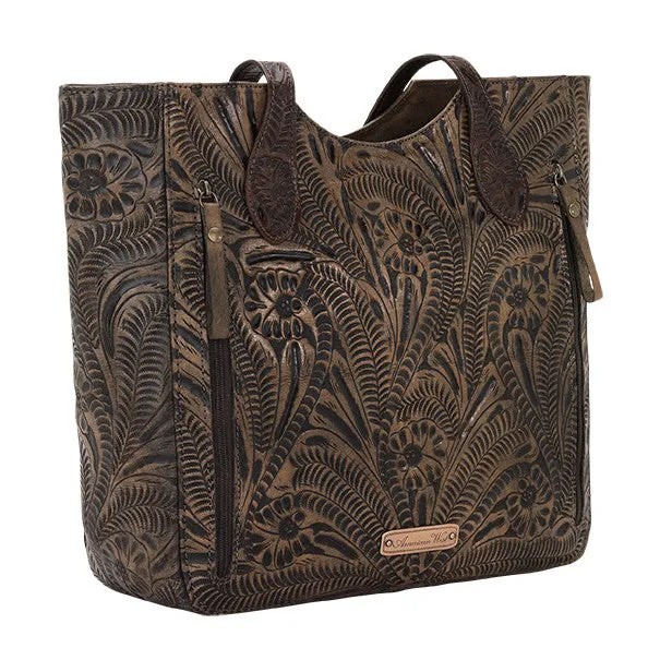 American West Handbag Annie's Secret Collection: Leather Zip Top Tote, Western Tooled