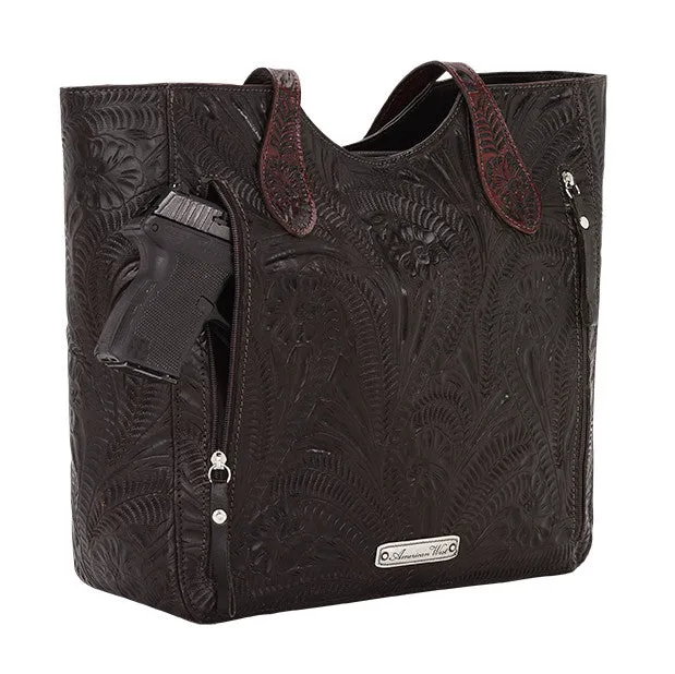 American West Handbag Annie's Secret Collection: Leather Zip Top Tote, Western Tooled