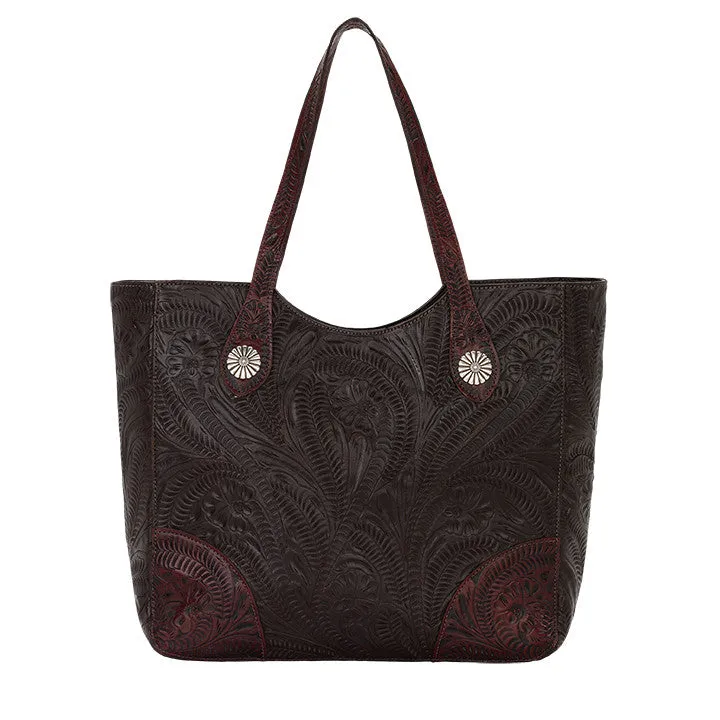 American West Handbag Annie's Secret Collection: Leather Zip Top Tote, Western Tooled