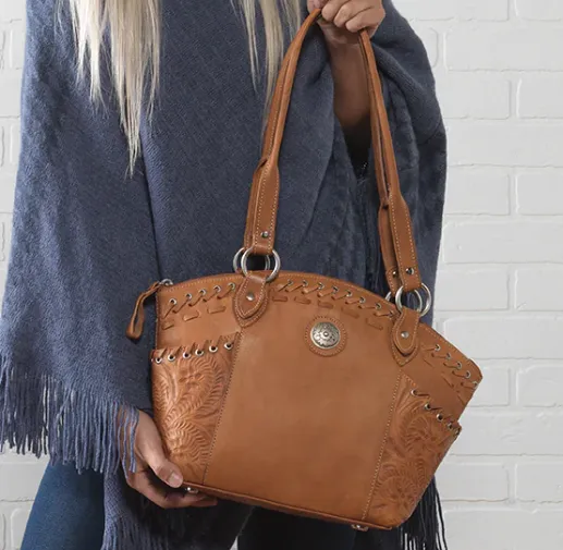 American West Handbag Harvest Moon Collection: Zip Top Bucket Tote