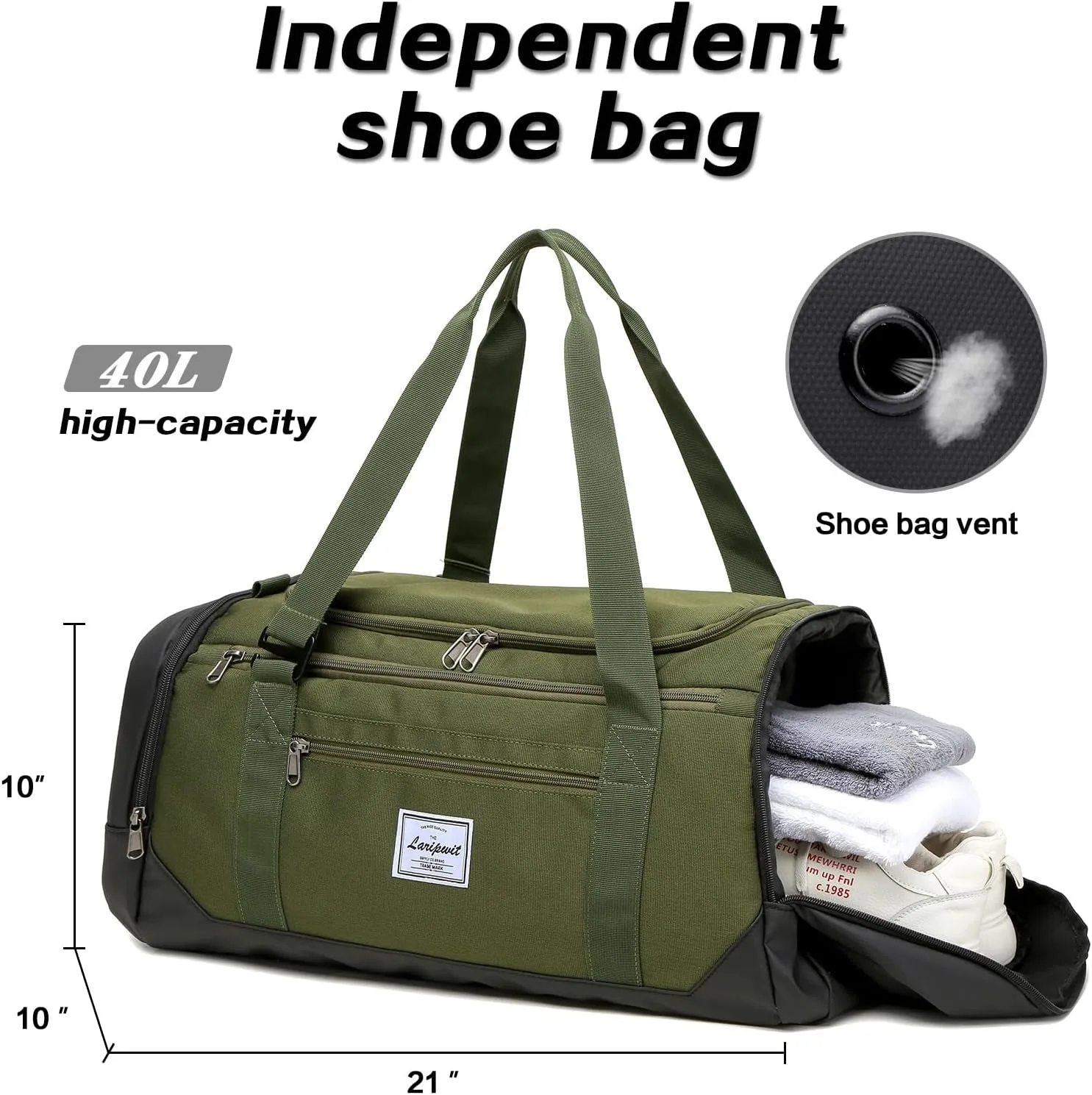 & 40L Travel Compatible Green Stylish Bag Weekend sale - for Duffle & Perfect Bag Weekend - Women Shoe Versatile with Getaways - for & Gym Compartment Trips Pocket Men Overnight Wet