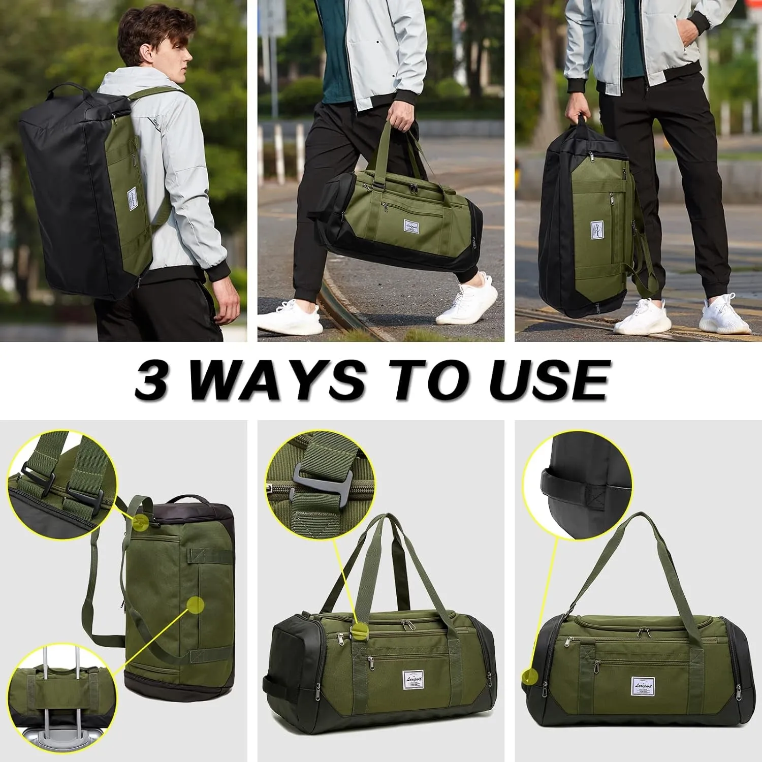 & 40L Travel Compatible Green Stylish Bag Weekend sale - for Duffle & Perfect Bag Weekend - Women Shoe Versatile with Getaways - for & Gym Compartment Trips Pocket Men Overnight Wet