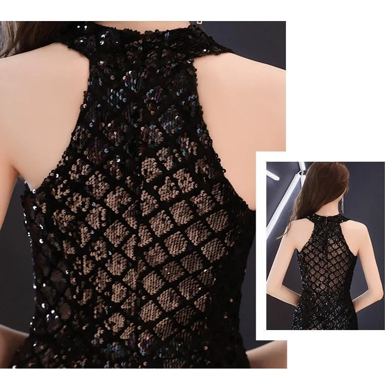 Anneprom Mermaid Sequins Sparkly Black Short Prom Dress APP0419