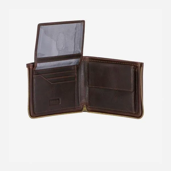 Brando Morden Multi Card Leather Zip Wallet Brown