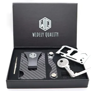 Carbon Fiber Wallet Money Clip by Widely Quality - RFID Blocking - Complete Gift Set Including Key Holder Organizer - Minimalist - Card Holder with Smart Keychain - Slim and Compact - Lightweight
