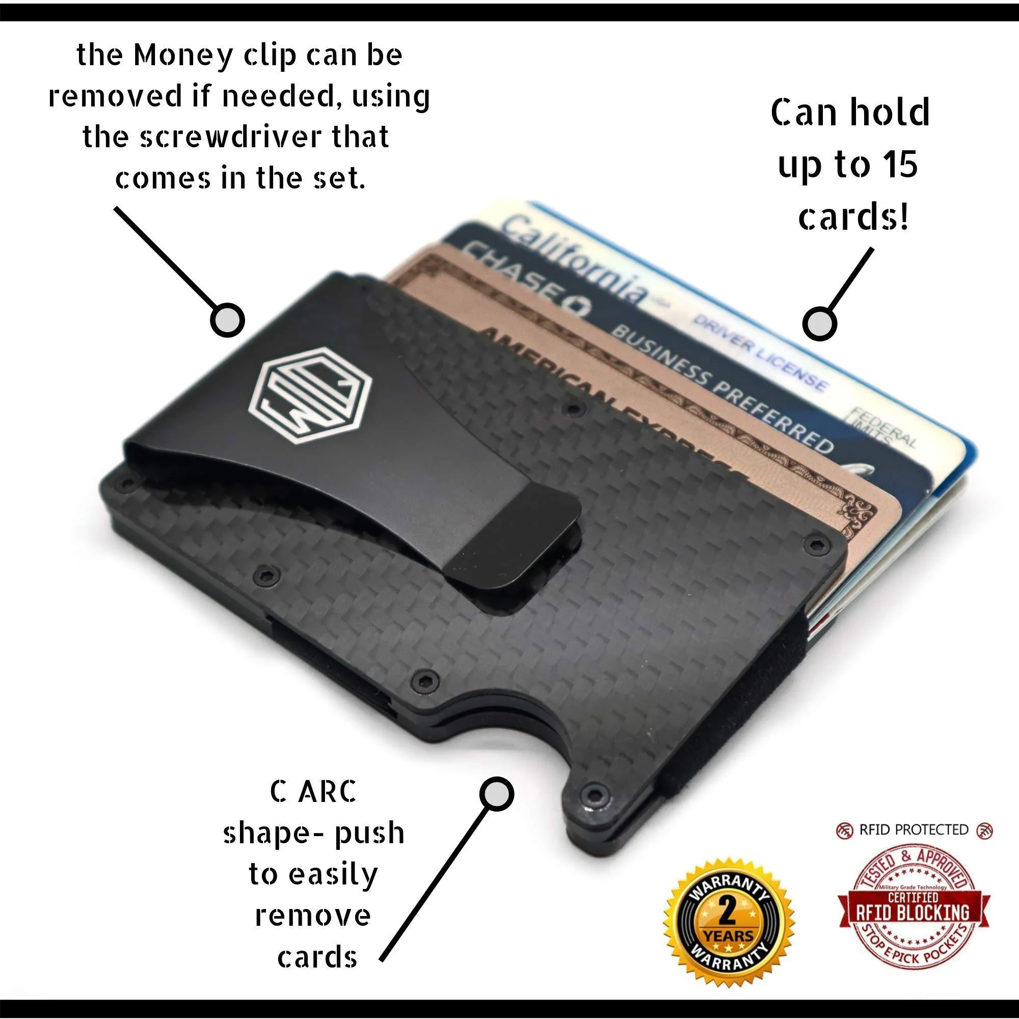 Carbon Fiber Wallet Money Clip by Widely Quality - RFID Blocking - Complete Gift Set Including Key Holder Organizer - Minimalist - Card Holder with Smart Keychain - Slim and Compact - Lightweight