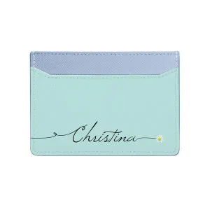 Card Holder - Baby Blue Saffiano Leather - (Signature, Daisy)