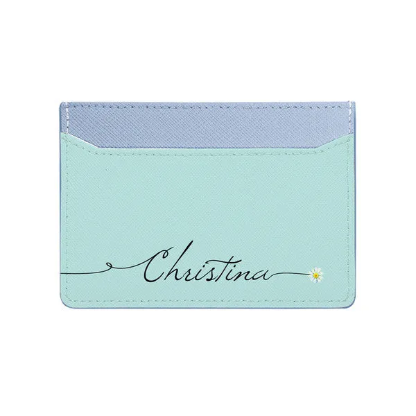 Card Holder - Baby Blue Saffiano Leather - (Signature, Daisy)