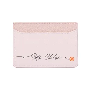 Card Holder - Pink Saffiano Leather - (Signature, red Rose)