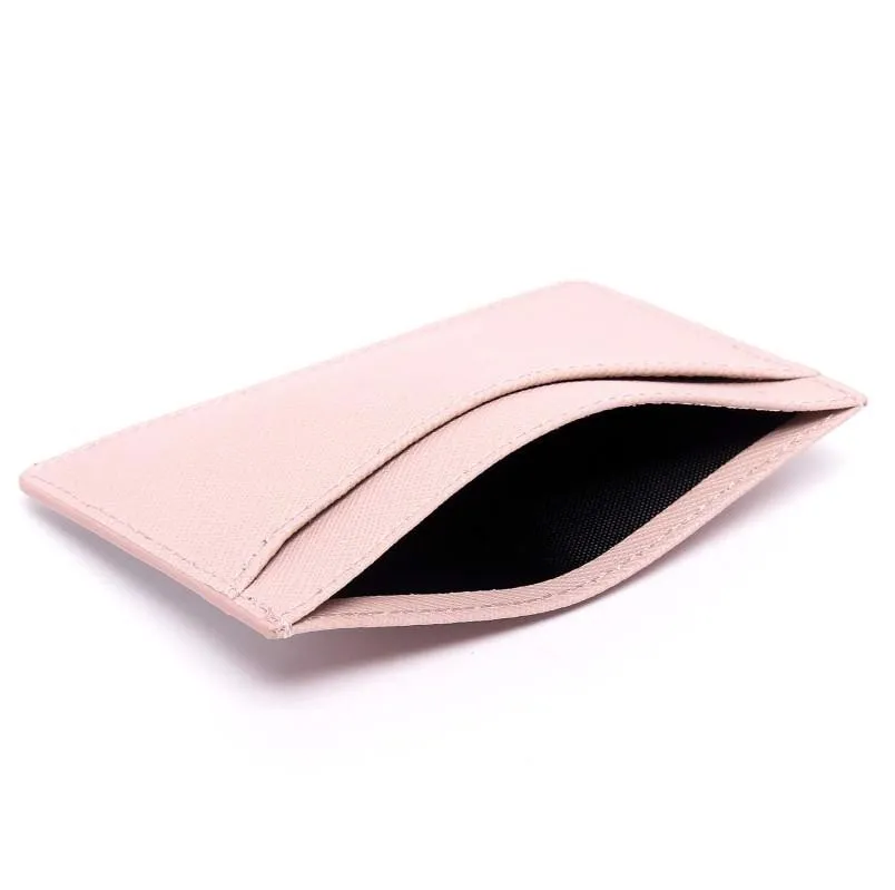Card Holder - Pink Saffiano Leather - (Signature, red Rose)