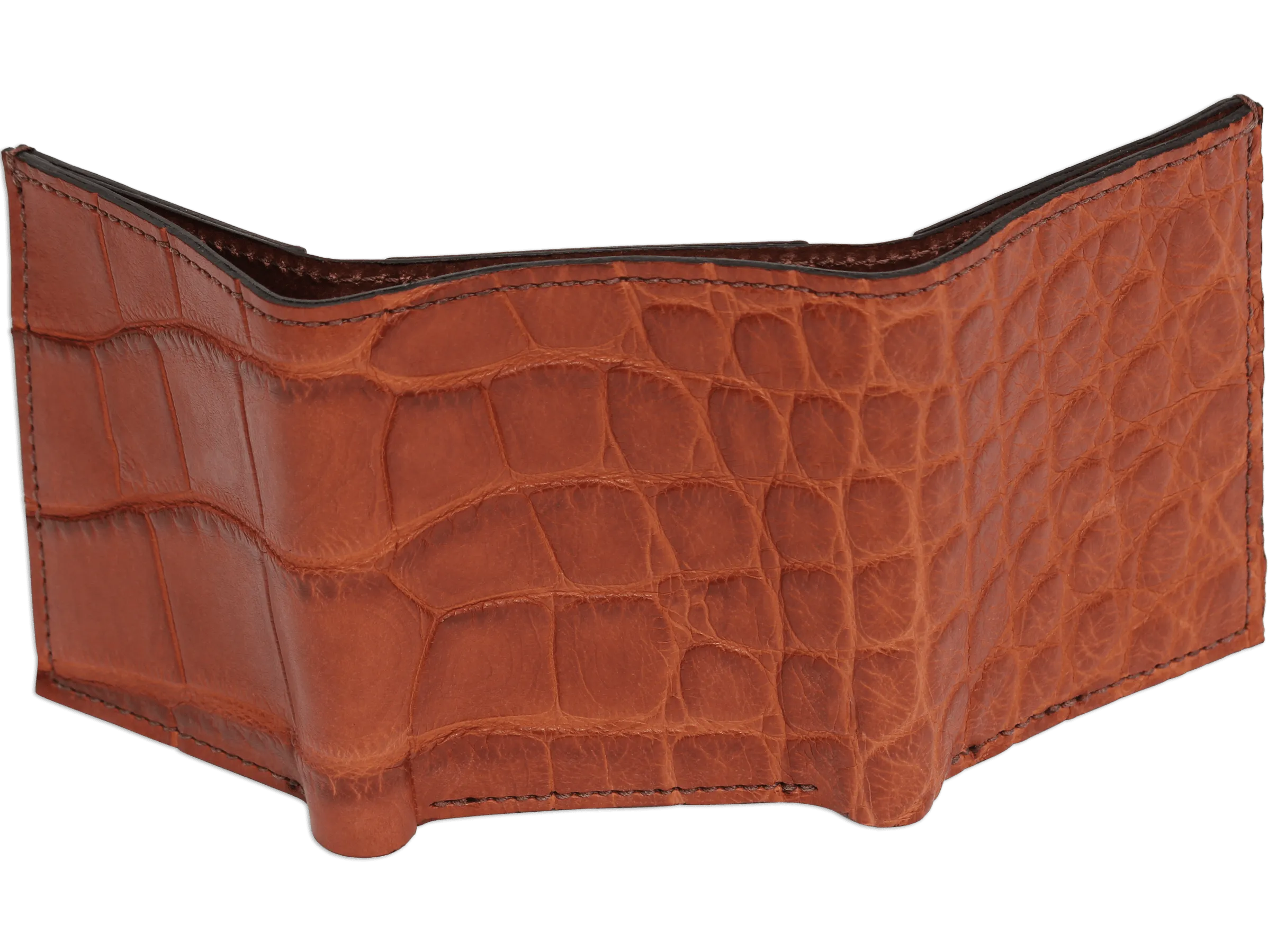 Cognac Alligator Luxury Designer Exotic Trifold Wallet With ID Window