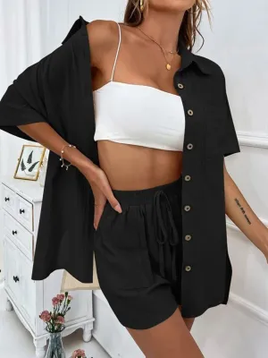 Demi Button Up Shirt and Drawstring Shorts Set