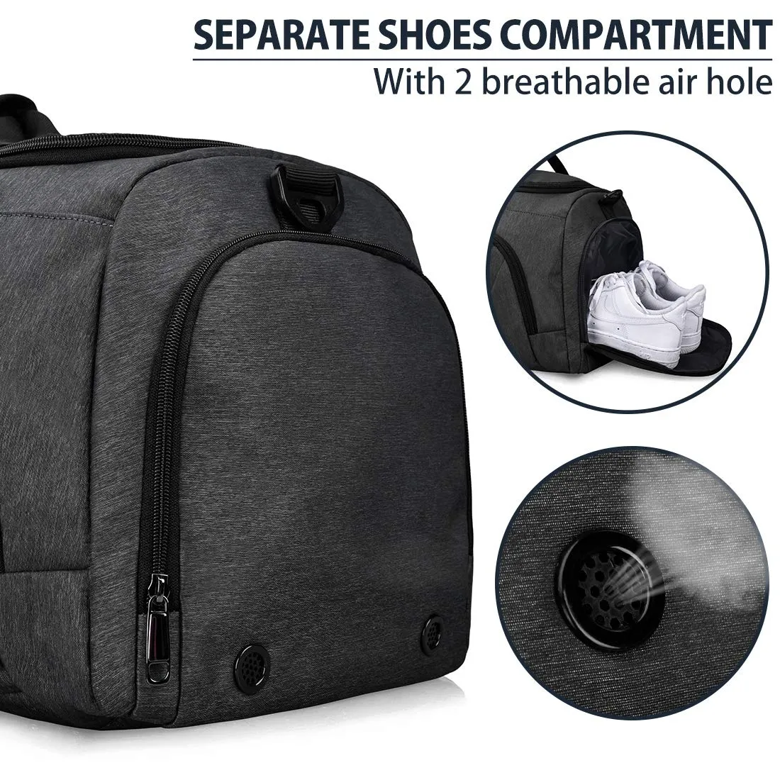 Gym Duffle Bag Waterproof Large Sports Bags Travel Duffel Bags with Shoes Compartment Weekender Overnight Bag Men Women 40L Black