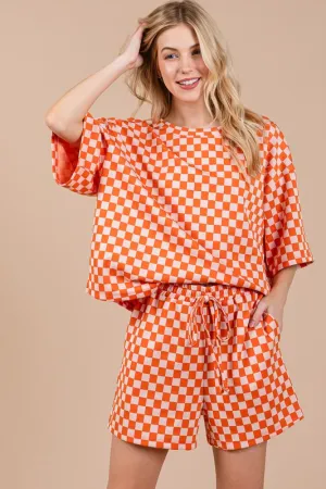 Hazel Blues® |  Ces Femme Checkered Round Neck Top and Shorts Set