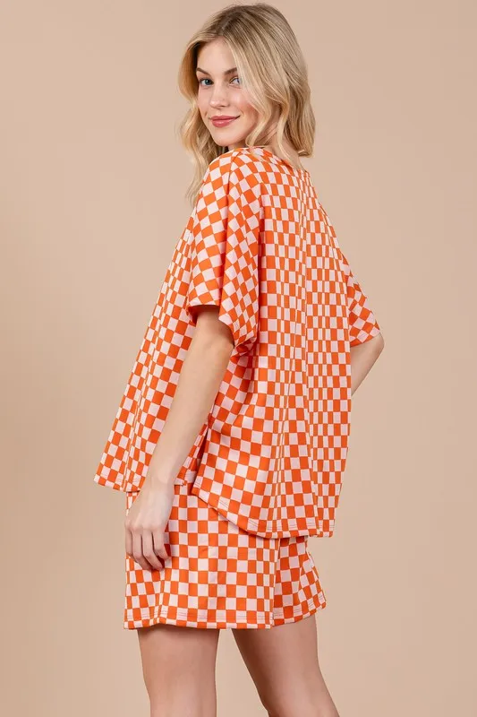 Hazel Blues® |  Ces Femme Checkered Round Neck Top and Shorts Set