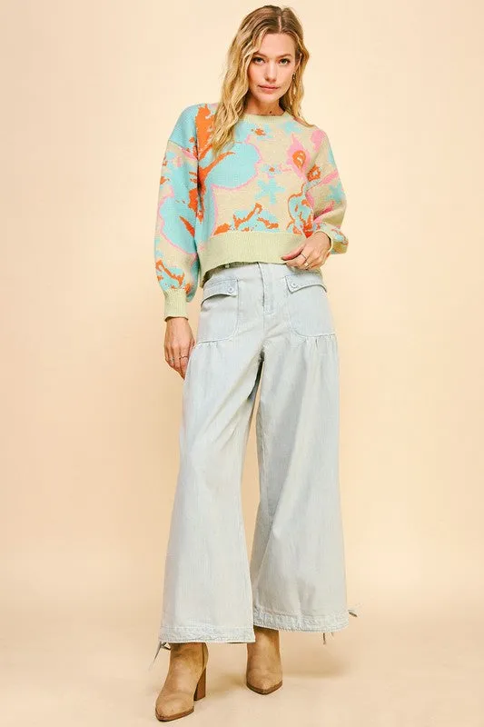 Hazel Blues® |  Davi & Dani Drawstring Hem Wide Leg Mid Rise Jeans