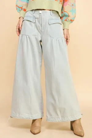 Hazel Blues® |  Davi & Dani Drawstring Hem Wide Leg Mid Rise Jeans