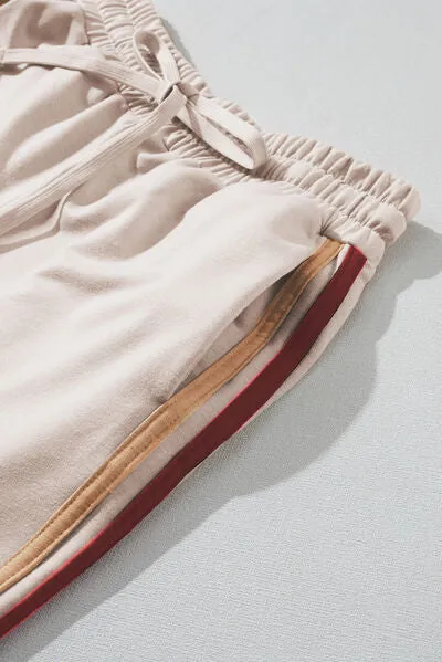 Hazel Blues® |  Striped Round Neck Sweatshirt and Drawstring Joggers Set
