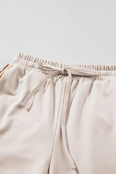 Hazel Blues® |  Striped Round Neck Sweatshirt and Drawstring Joggers Set