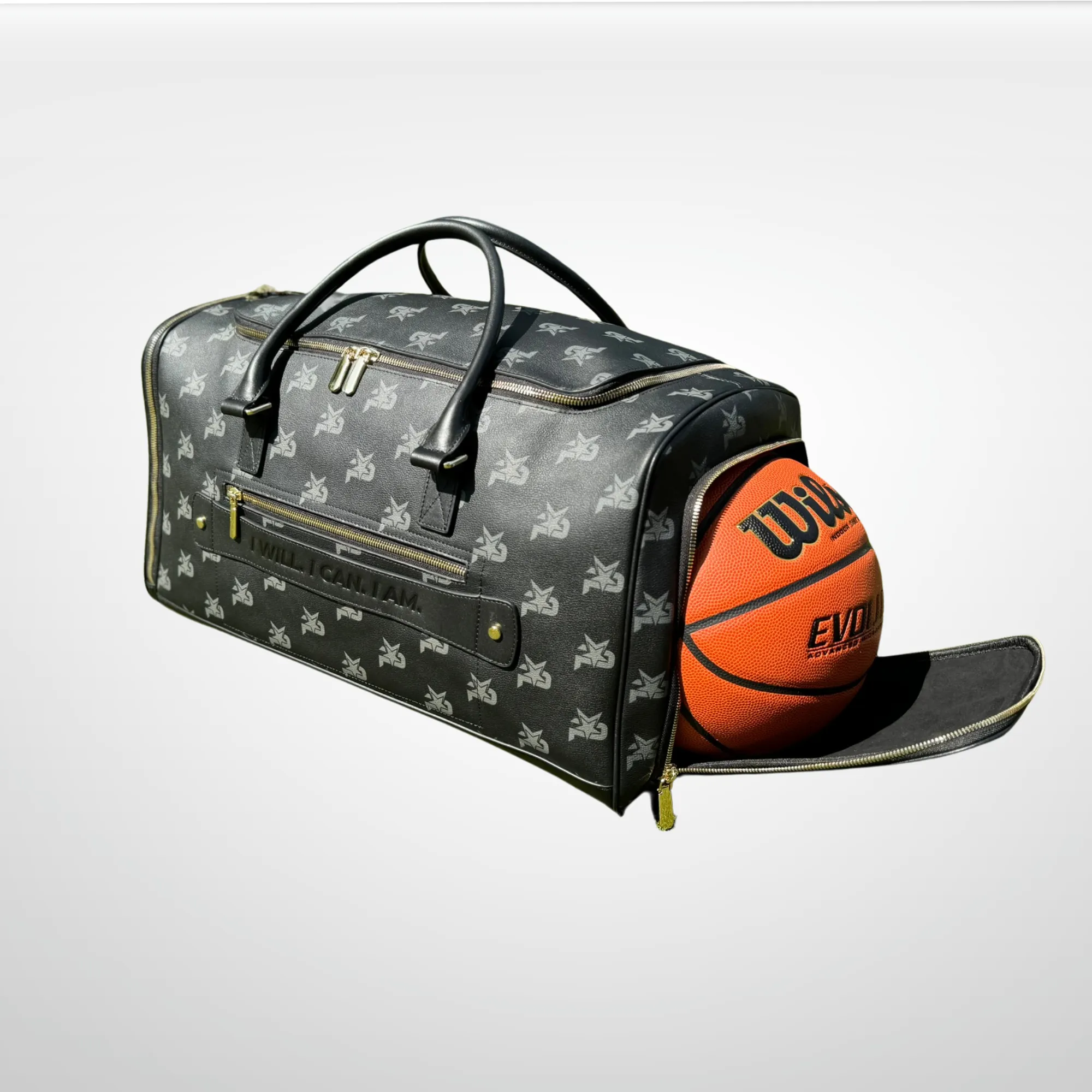 I AM - Leather Monogram Training Duffel Bag, Black by iReliev
