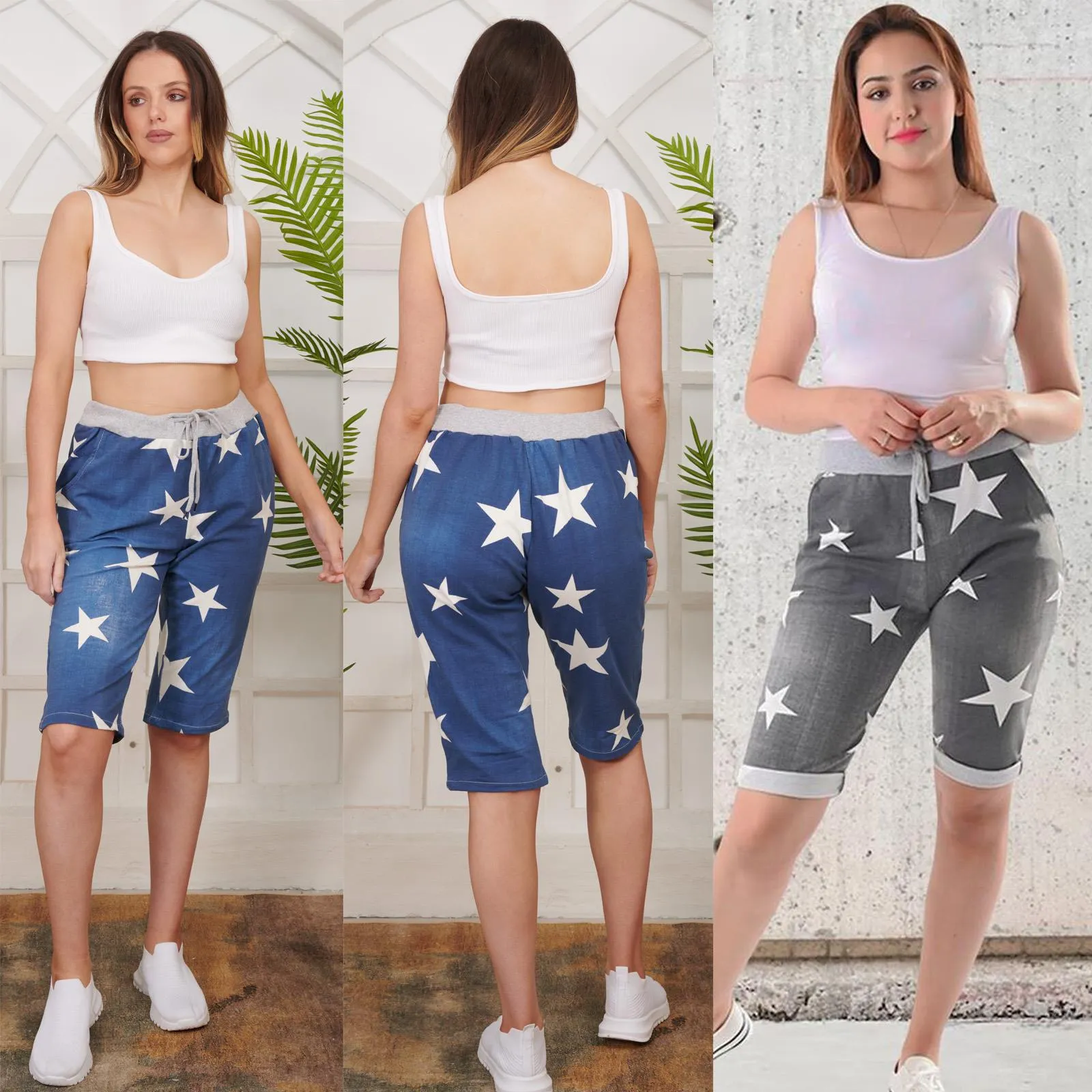 Italian Star Print Drawstring 3/4 Trouser