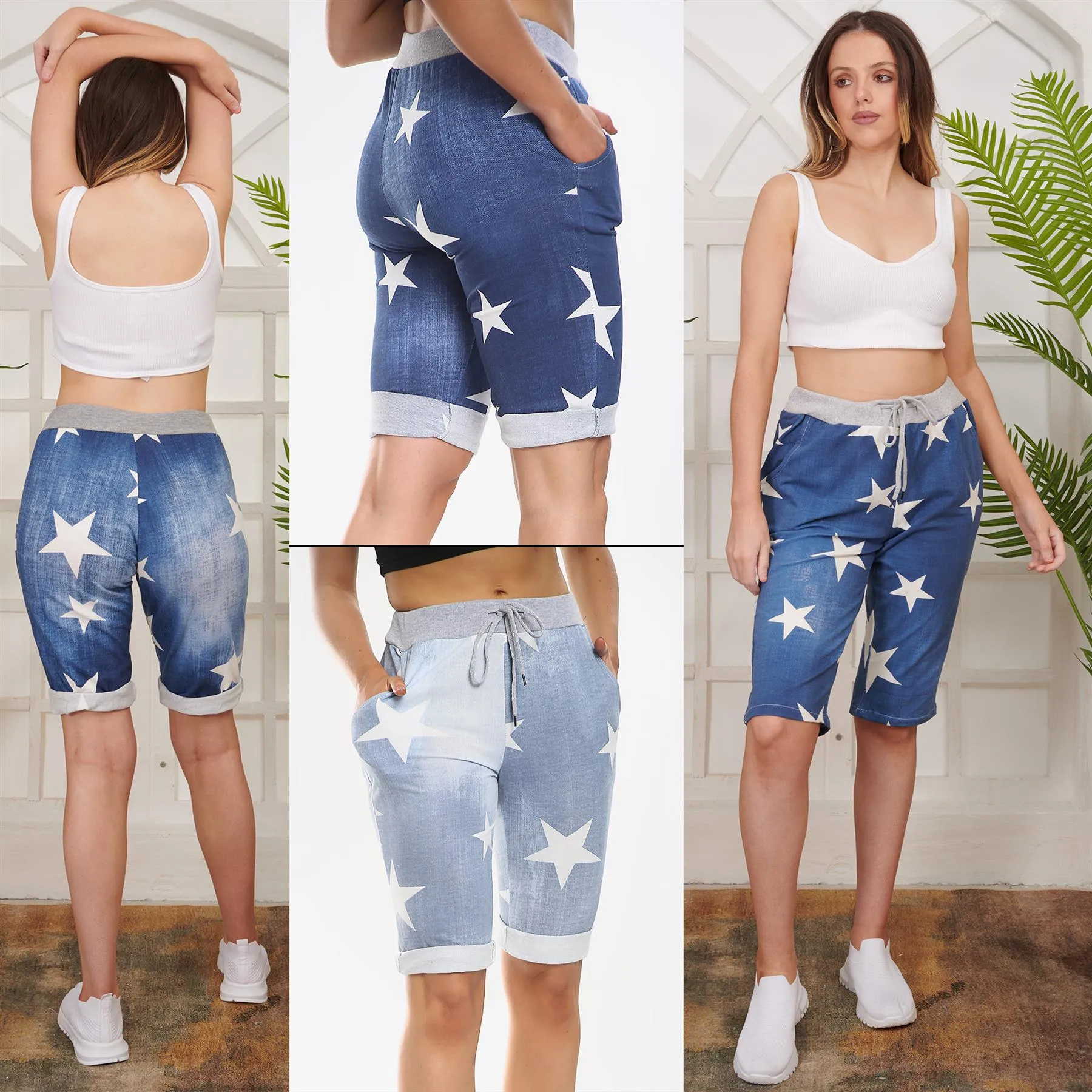 Italian Star Print Drawstring 3/4 Trouser