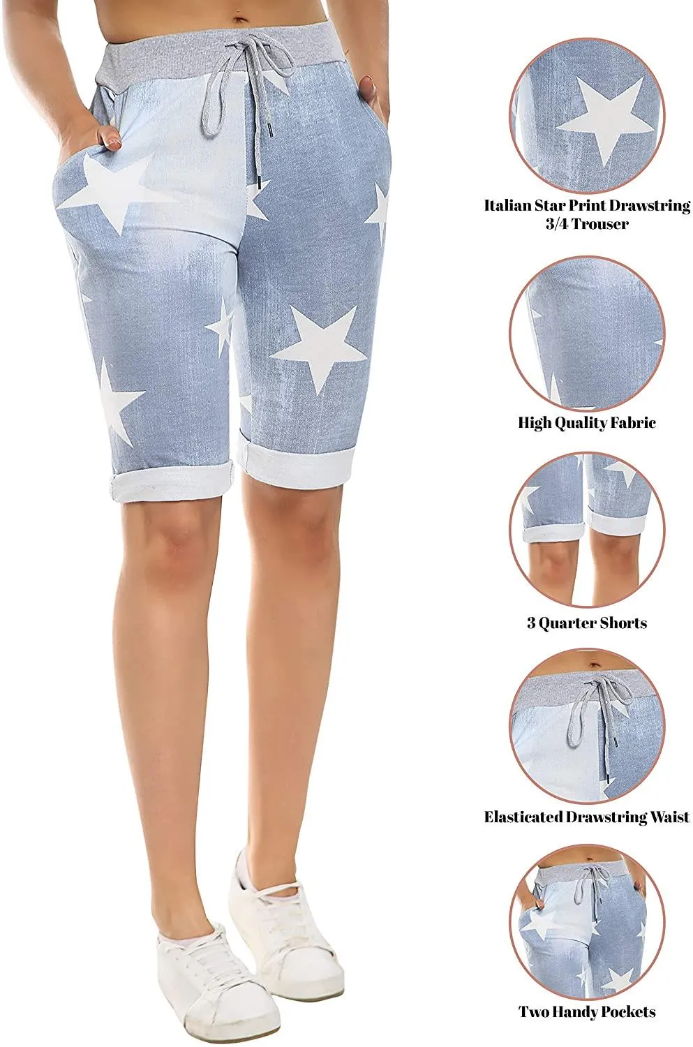 Italian Star Print Drawstring 3/4 Trouser