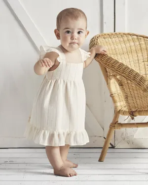 Ivory Ruffle Shoulder Sparkly Stripe Dress
