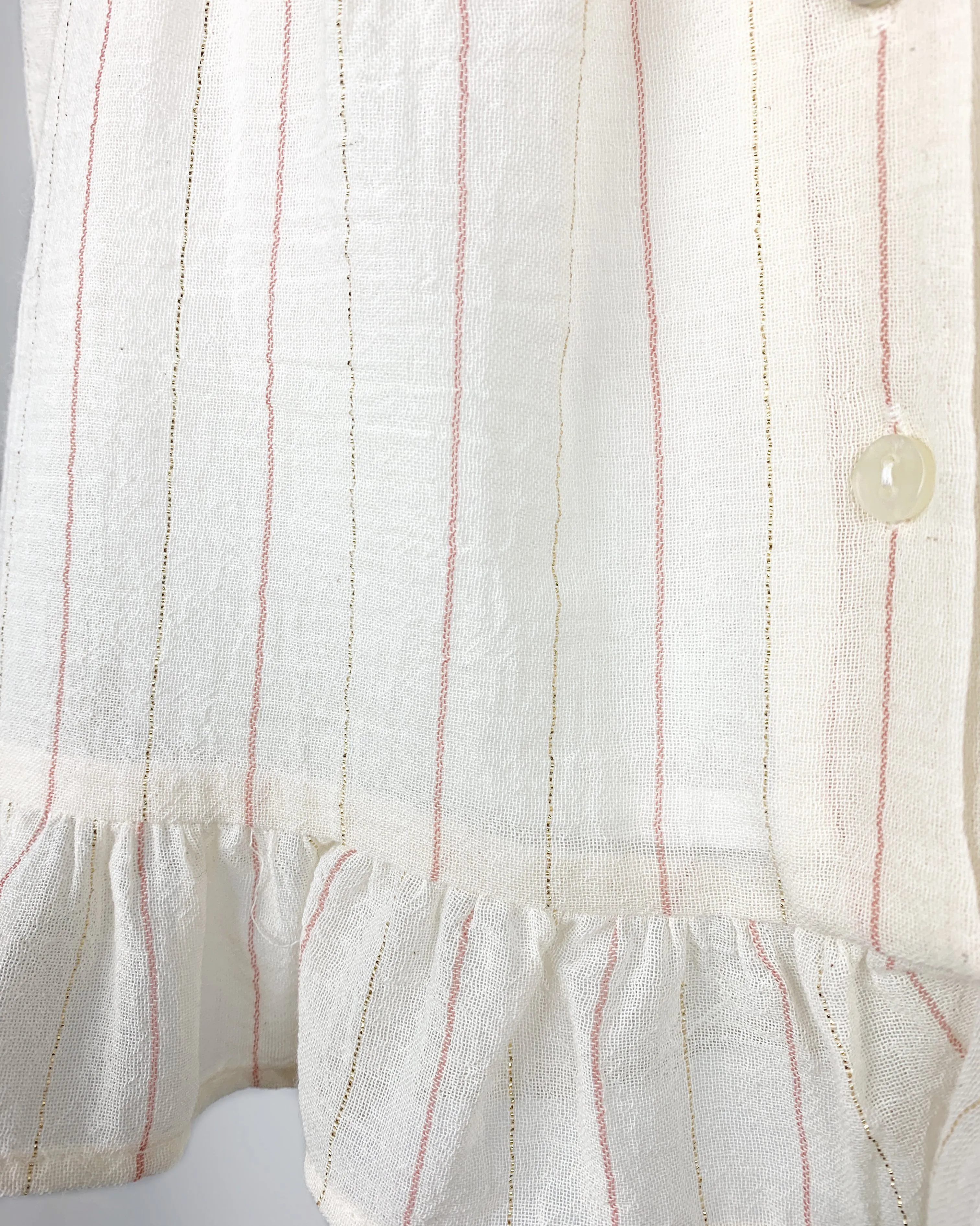Ivory Ruffle Shoulder Sparkly Stripe Dress