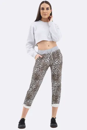 Leopard Print Drawstring Lined Trouser