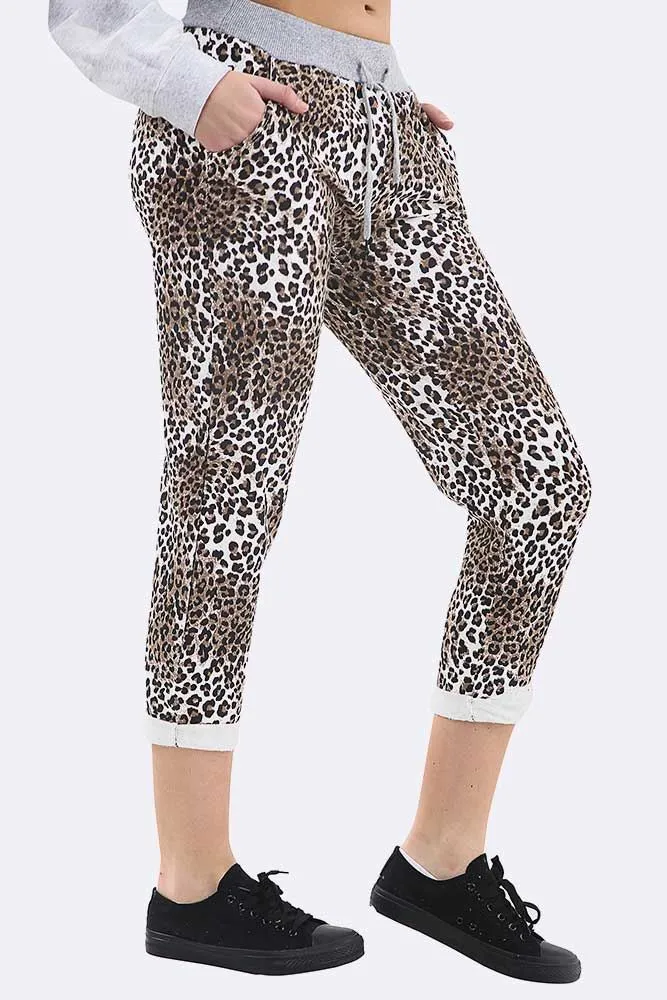 Leopard Print Drawstring Lined Trouser