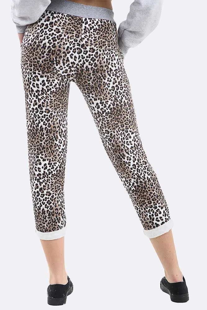 Leopard Print Drawstring Lined Trouser