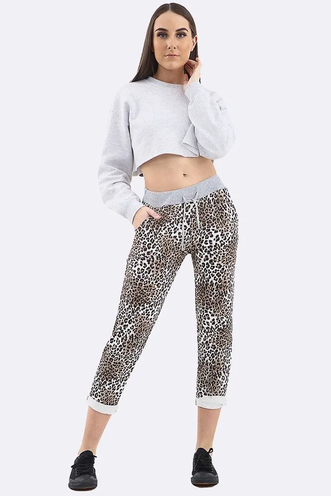 Leopard Print Drawstring Lined Trouser