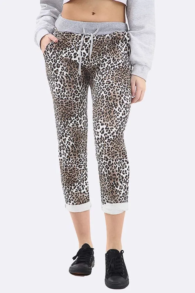 Leopard Print Drawstring Lined Trouser