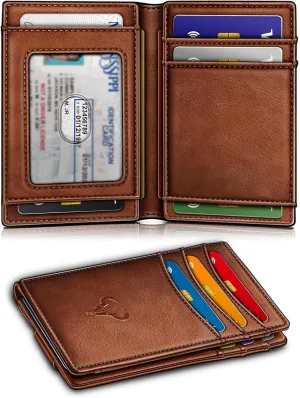 Magnetic Closure Slim Wallet, Genuine Leather Money Clip for Men
