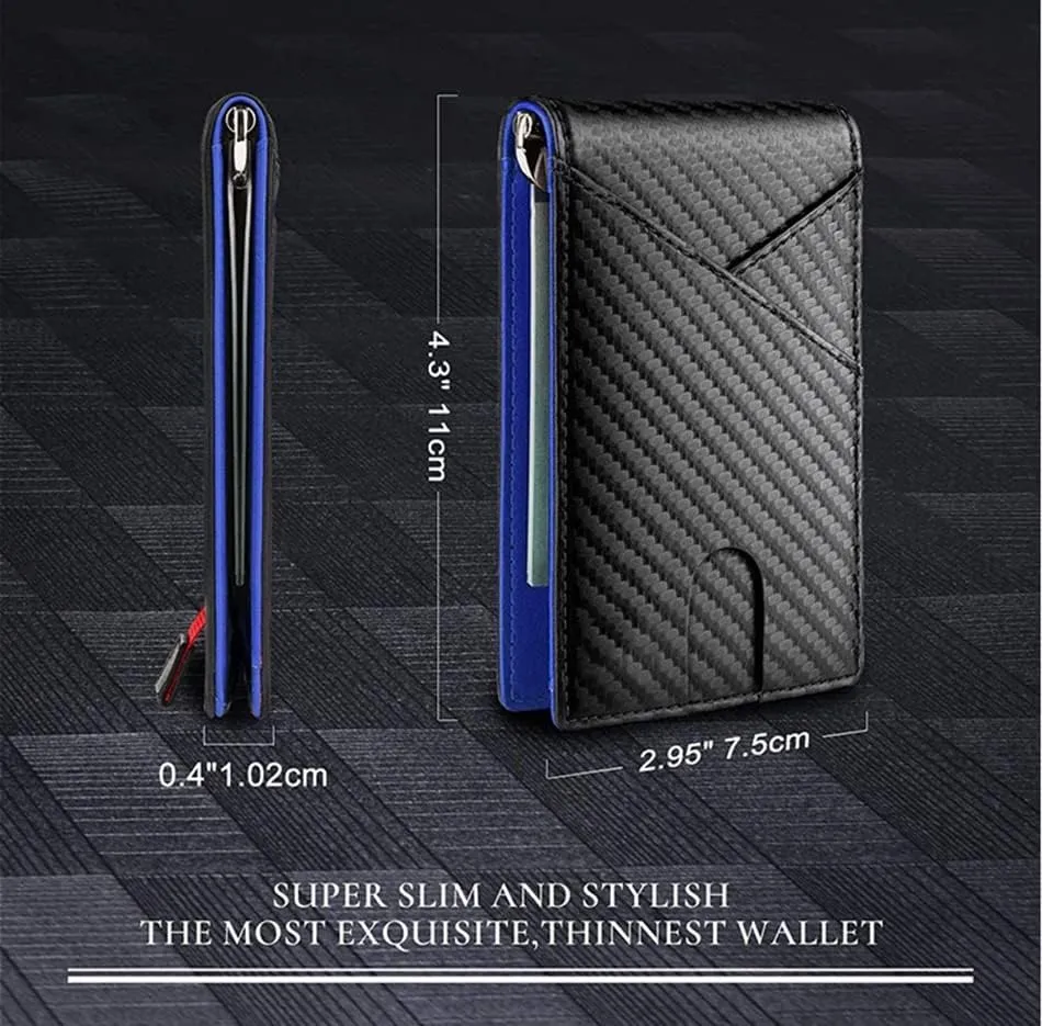 New SDFGH Man Money Clip Carbon Fiber Wallet Genuine Leather Wallet Business Credit Card ID Holders Mini Wallets for Men