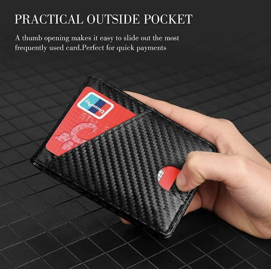 New SDFGH Man Money Clip Carbon Fiber Wallet Genuine Leather Wallet Business Credit Card ID Holders Mini Wallets for Men