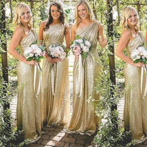 one shoulder bridesmaid dresses long sparkly cheap elegant sleeveless wedding guest dresses