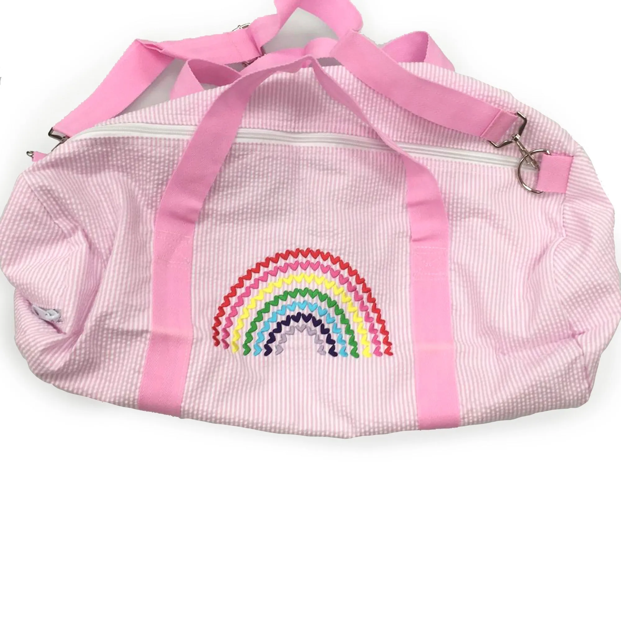 Personalized Seersucker Baby Pink Duffel Bag