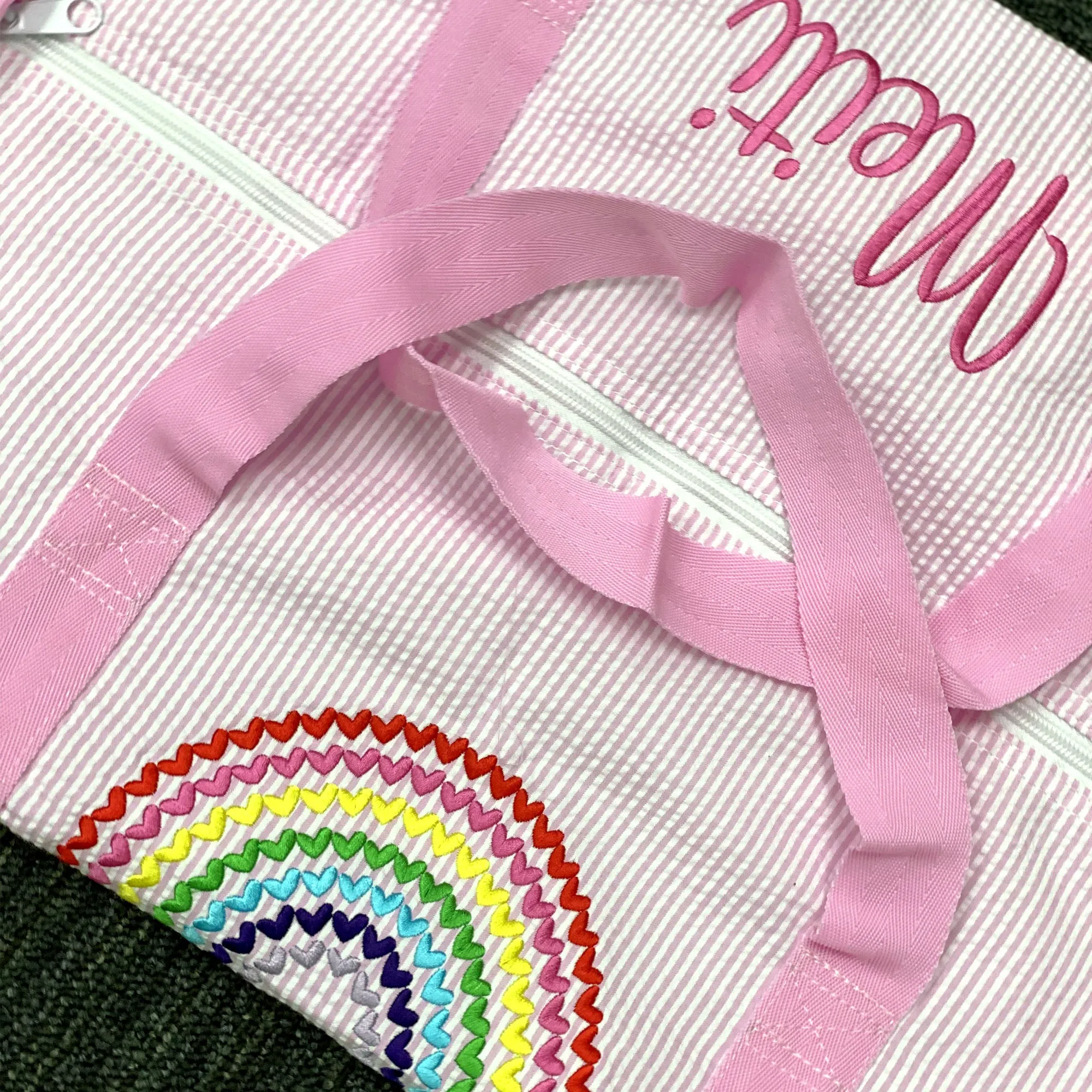 Personalized Seersucker Baby Pink Duffel Bag