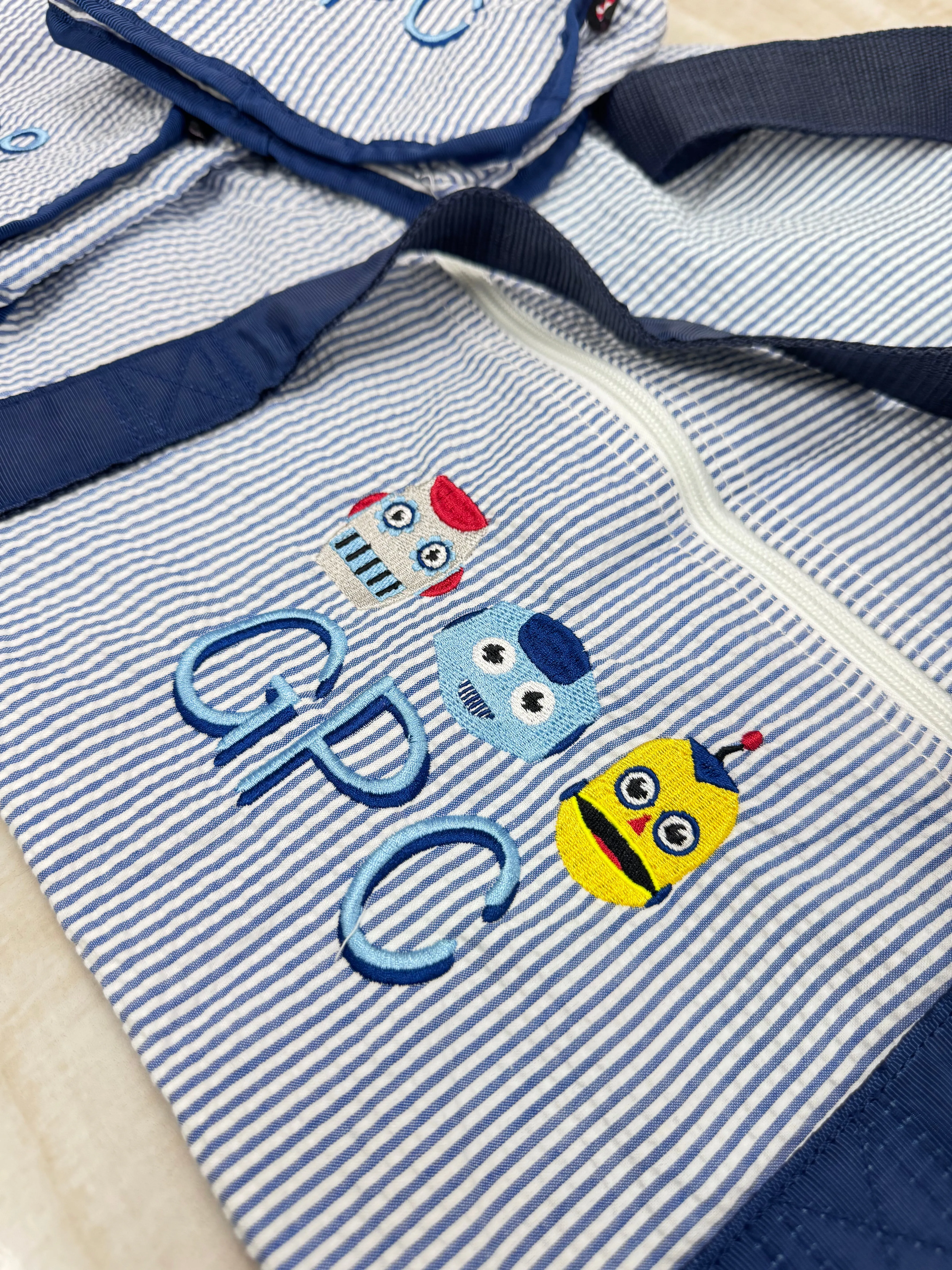 Personalized Seersucker Blue Navy Duffel Bag